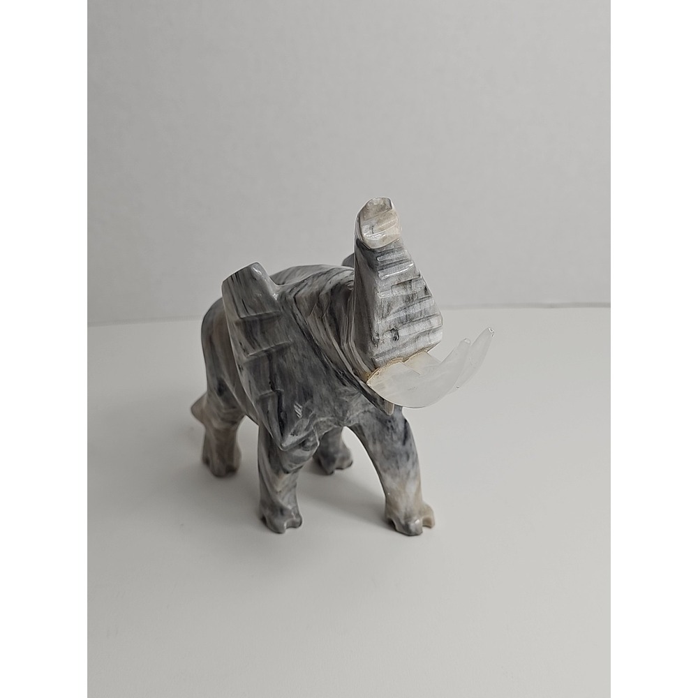 Hand Carved Stone Elephant Figurine Gray/ Black Natural Heavy Stone Decorative